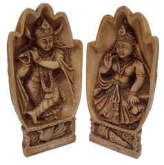 Resin Idols Radha Krishna Inside Namaskar Hands: Rare Collection Stone Finish Statue For Home Temple (12565)