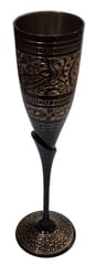 Metal Stemmed Flute Wine Glass: Vintage Unbreakable Liqueur Goblet Hand Engraved Chalice For Drinking Toasting, Tall (12570A)