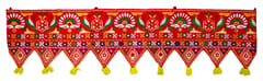 Cotton Bandhanwar (Bandharwal Toran) 'Crimson Beauty': Door Hanging Window Valance Tapestry; Ethnic Indian Decor (12447B)