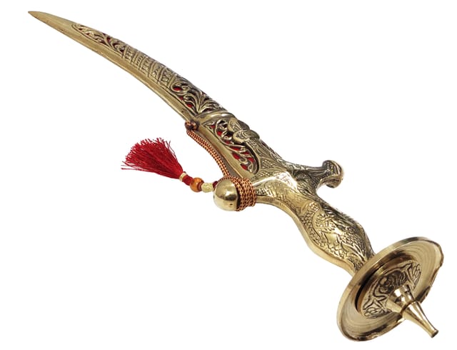 Collectible Sword: Antique Round Design Hilt, Steel Blade, Brass Scabbard, 17 inches (A20104)