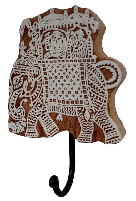 Wooden Wall Hook Hanger For Clothes Towel Keys: Elephant Design Heavy Printing Block (12598)