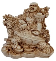 Resin Idol Laughing Buddha On Holy Dragon: Stone Finish Statue (12489H)