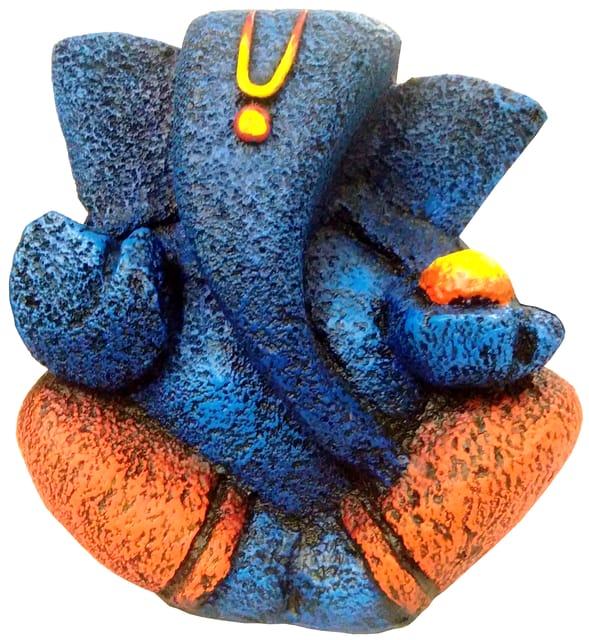 Resin Idol Big Blue Ganesha: Stone Finish Modern Art Design with Tilak & Modak (11871)
