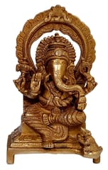Brass Idol Ganesha (Ganapathi Vinayak) In Mandapam: Collectible Statue For Home Temple (10025)