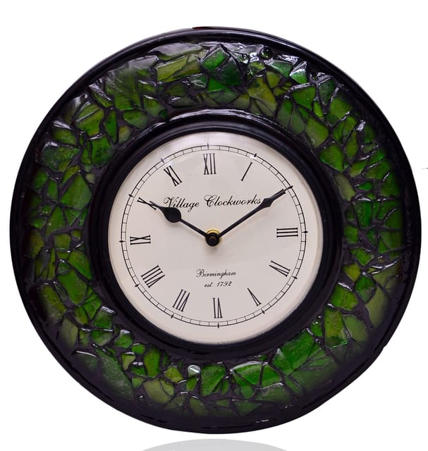 Wall Clock 'Green Magic'' - Mosaic of Glistening Green Crystal Pieces set in Wood Frame for a Magical Effect | Size: 1212 inches  (10555)