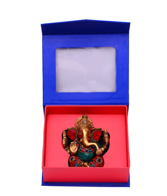 5 inch Brass Ganesha with stonework in a classy gift box (20000)