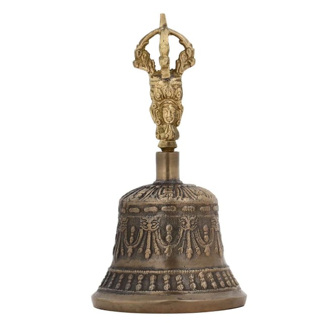 Spiritual Buddhist Tibetan Brass Bell with Dorje Handle (10680)