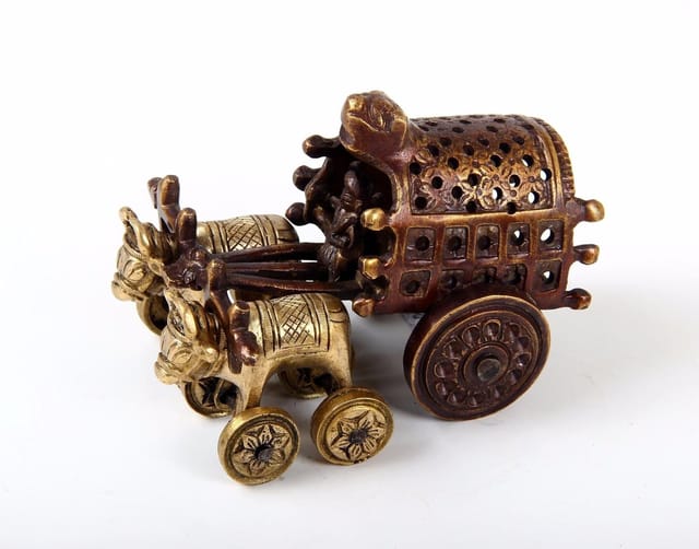 Brass Bullock Cart With Rolling wheels (10651)