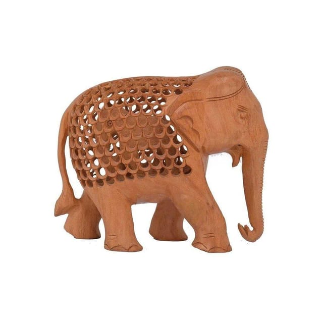 Wooden Jali Carving Elephant Showpiece: Indian Gift/ Souvenir (10715)
