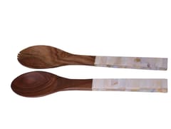 Mother of Pearl Wooden Serving Spoon & Fork Cutlery Set (10709)