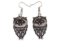 Funky Owl Earrings in Silver Color Oxidised Metal (30099)