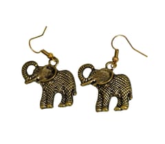 Funky Elephant Earrings in Golden Color Oxidised Metal (30096)