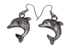 Funky Dolphin Earrings in Silver Color Oxidised Metal (30097)