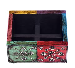 Desk Organizer for Pens, Mobile Phone, Visiting Cards for Office Table: Rustic Wooden Case With Patterns?(10744)