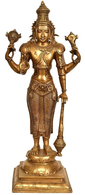 Brass Statue Idol 4 Armed Standing Tall Vishnu For Home Temple Mandir Standing Vishnu Avatar Pure Brass Statue (10809)