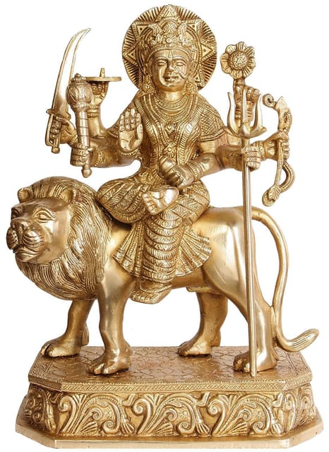 Brass Statue Idol Supreme Goddess Durga For Home Temple Mandir Maa Sherawali brass statue (10807)