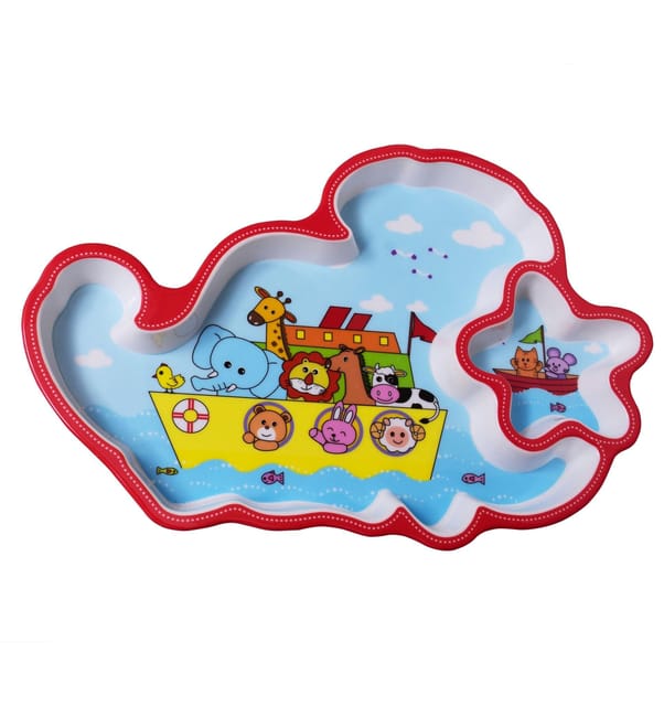Serving Tray Plate In High Quality Plastic For Kids, Children;  Multicolour, Unique Star Cloud Design (10725)