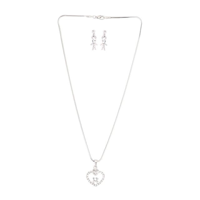 Girls Fashion Jewellery Set "Forever Together": Heart Locket Pendant and Earrings With Boy & Girl made on each (30113)
