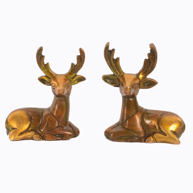 Brass Pair of Deer Statues Showpieces for office/study Table, Fengshui Significance (11047)