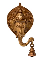 Brass Antique finish Ganesha Head with Bell Wall hanging (10768B)