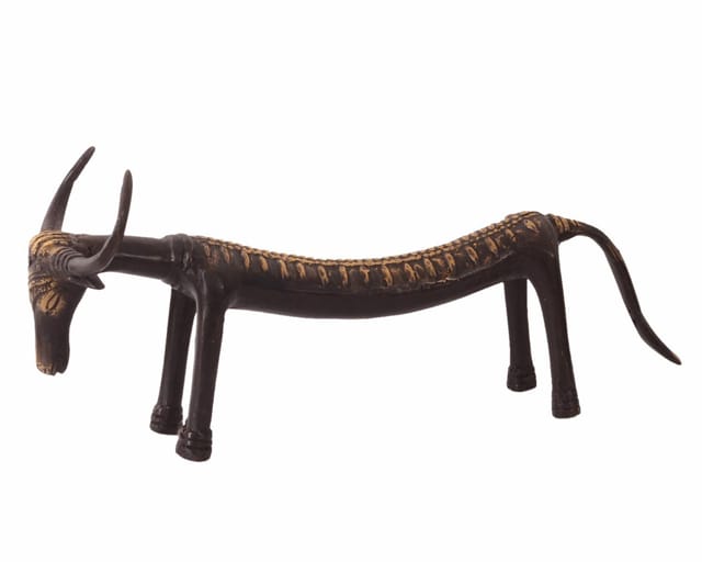 Brass Tribal Bull Bison Statuette: Collectible Fusion Showpiece Of Folk & Contemporary Art (10971)