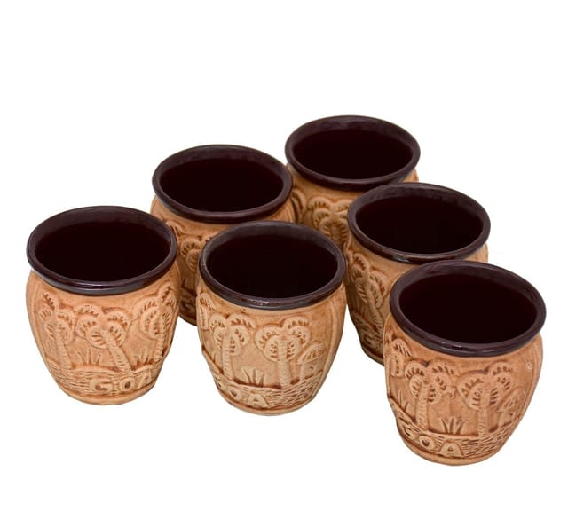 Ceramic Kulhad Cup Set: Small Sized Goa Beach Reusable Mugs (Set of 6. 100 ml each); Indian Memorabilia Goa Collectible Souvenir (10754)