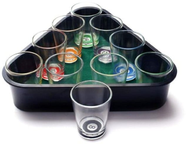 Shot Glasses In Billiards Pool Tray: Set of 10 For Serving Tequilla Vodka Shots (11202)