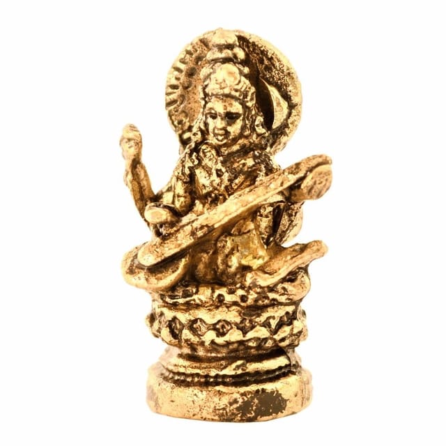 Rare Miniature Statue Saraswati (Saraswathi), Hindu Goddess Of Knowledge, Music & Arts: Unique Collectible Gift (11167)