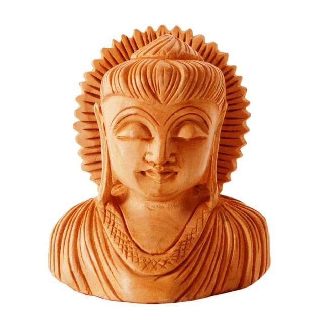 Wooden Buddha Bust With Chakra: Finely Carved By Master Craftsmen (11251)