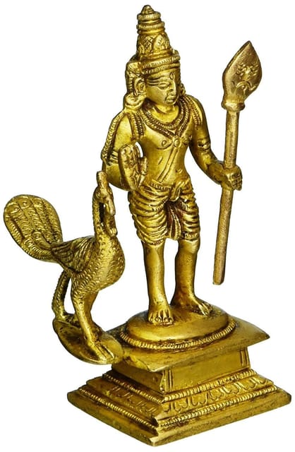 Brass Statue Lord Murugan Karthikeya: Skanda, Kumara, Subrahmanya Idol (11229)
