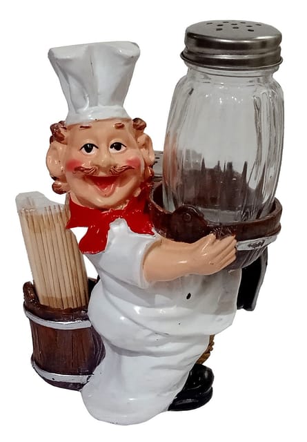 Ceramic Salt N Pepper Shaker with Toothpick Holder 'Masterchef'; Kitchen Dining Quirky Decor Gift (11378)