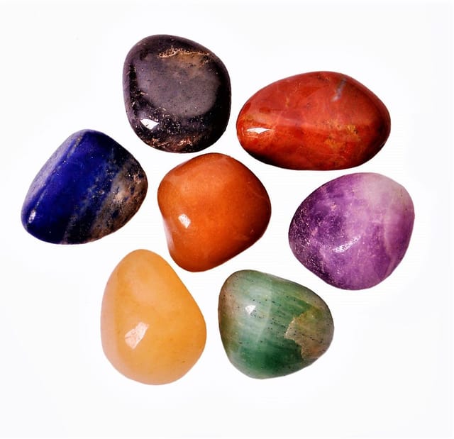Seven Chakra Tumbled Stones Set: Reiki Energized Polished Crystals (11334)