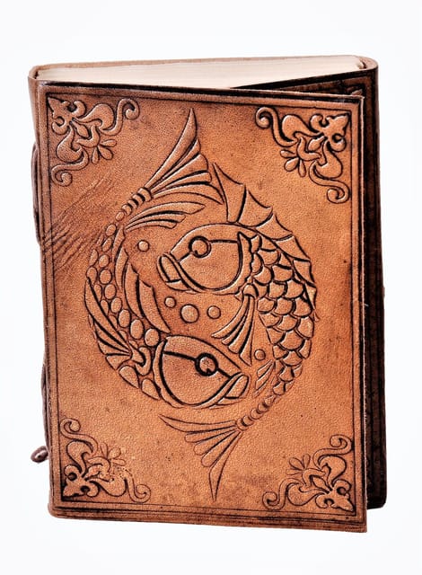 Leather Journal (Diary Notebook) 'Koi Fish - Fire & Water (Yin & Yang)': Handmade Paper In Leather Cover For Corporate Gift or Personal Memoir (11325)