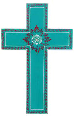 Wooden Wall Cross 'Breath Of Life': Handpainted Mangowood Plaque, Blue (11446D)