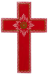 Wooden Wall Cross 'Holy Spirit': Handpainted Mangowood Plaque, Red (11446C)
