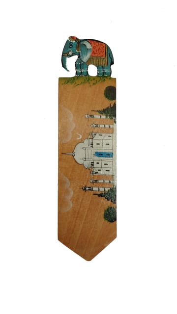 Wooden Bookmark Page Marker 'Taj Mahal': Hand Carved & Painted Souvenir for Book Lovers (11442b)