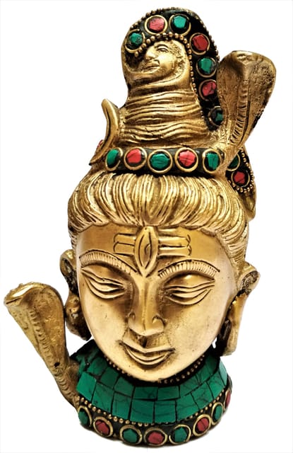 Brass Idol Lord Shiva:  Mahadev Idol with Colorful Gemstones (11562)