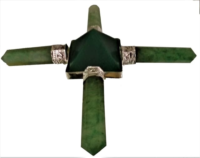 Green Aventurine Shri Yantra: Four Arm Energy Generator (11553)