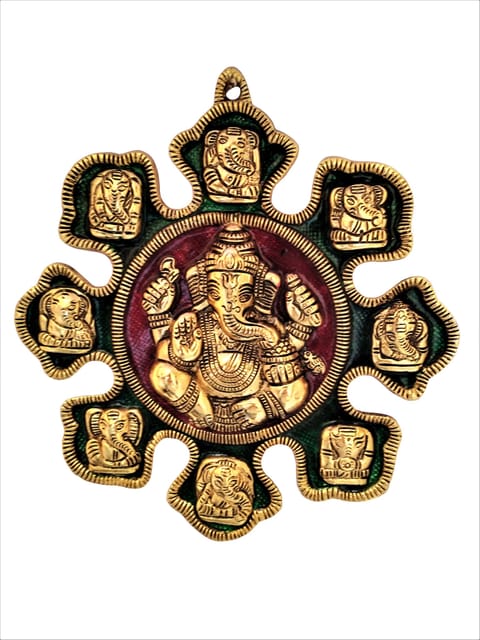 Metal Statue Ashta-vinayak (8 Avatars of Ganesha):  Magnificent Wall Hanging Plaque (11547)