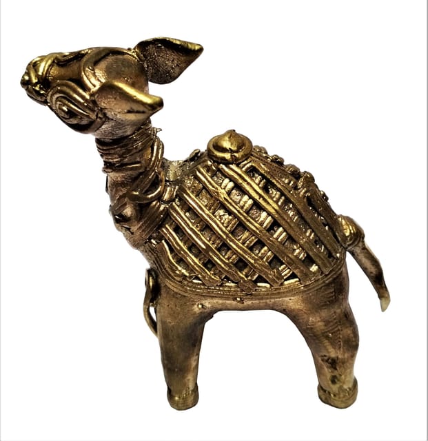 Brass Dhokra Art Camel Statue; Vintage Gift Showpiece (11536)