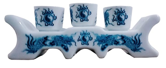 Porcelain Tea Serving Set: 3 Japanese Cups with Bridge Tray (11728)