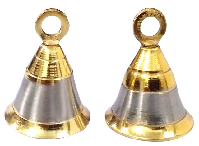 Brass Hanging Bells (Set of 2): Small Bells in Copper-Silver Finish with Tingling Sound (11847)
