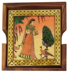 Pinewood Gemstone Coasters (Set of 6): Ragini, Indian Rajasthani Belle (10716B)