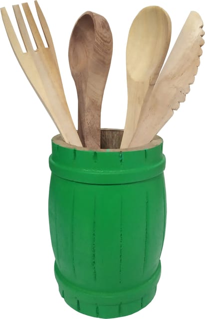 Wooden Cutlery cum Pen Holder 'Wine Barrel' (12028)
