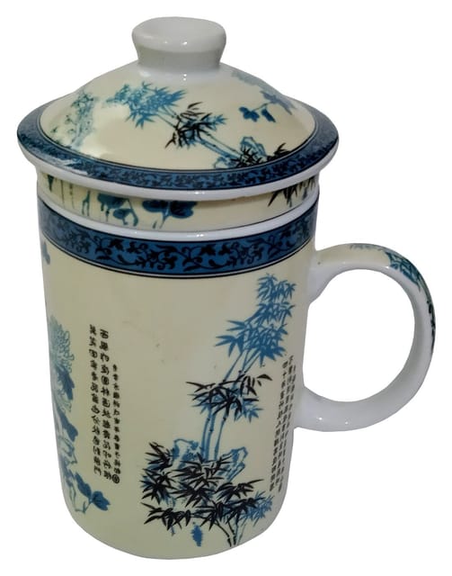 Porcelain Oriental Green Tea Mug, Infuser & Lid 'Holy Flower' (11723G)