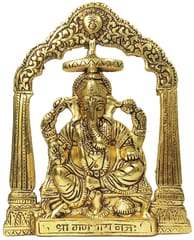 Metal Wall Door Hanging of Lord Ganesha, Ganapathi or Vinayaka on Throne: Grand Plaque for Home Temple (12189)
