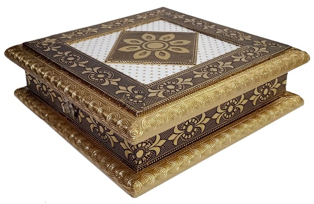 Wooden Dry Fruits Box With Oxidized Metal Sheet 'Wild Flower': For 500 Grams Nuts Chocolates Diwali Festival Gift (12206)
