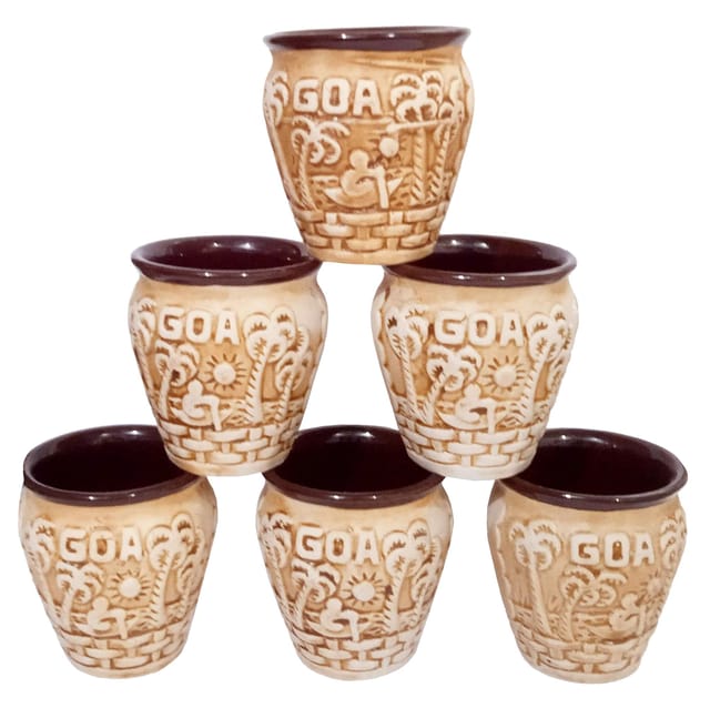 Ceramic Kulhar Cups Goa Beach: Indian Souvenir Memorabilia Set Of 6 Mugs (10754A)