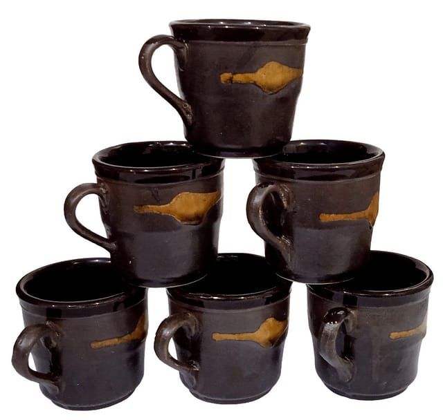 Ceramic Tea Coffee Cups Set of 6 Mugs: Indian Souvenir Memorabilia, 100ml (12370B)