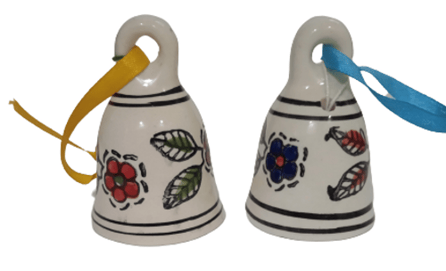 Ceramic Painted Bell Set Of 2: Wall Door Hangings With Resonating Sound, 2.5 Inches Tall (12366)